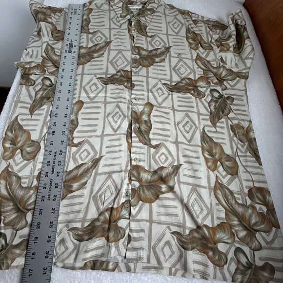 Pierre Cardin Mens Tropical Leaf Print Button-Up Hawaiian Shirt XL Beige Casual - Picture 6 of 8